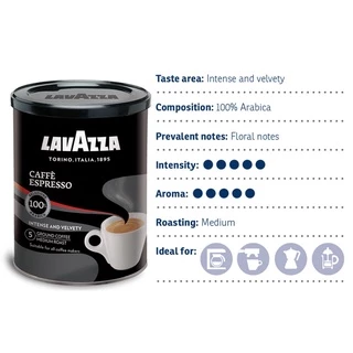 Lavazza Caffe Espresso Ground Coffee 250g ลาวาซซ่า กาแฟคั่วบด แคฟเฟ่ เอสเพรซโซ่ ขนาด 250 กรัม EXP:2027