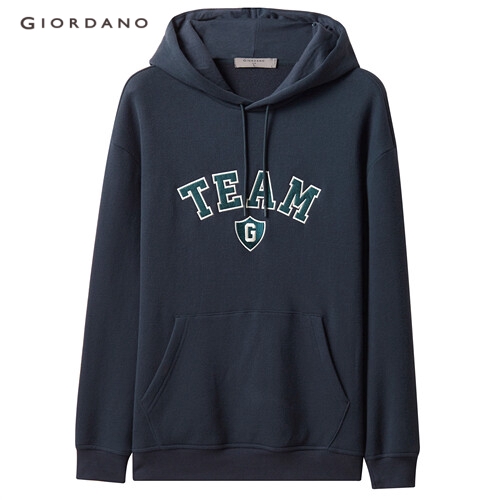 GIORDANO MEN Embroidery fleece-lined hoodie 93099784