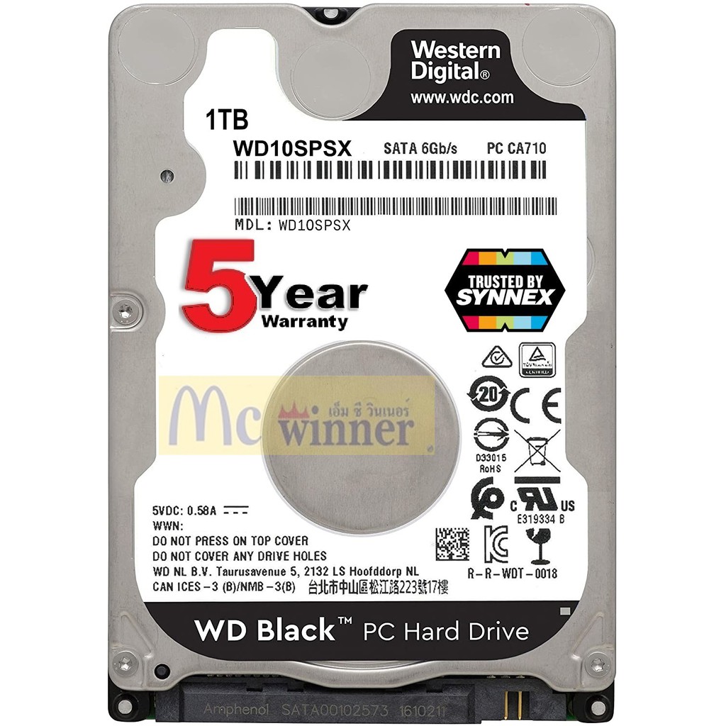 WD BLACK (WD10SPSX)1TB HDD (ฮาร์ดดิสก์โน้ตบุ๊ค) 2.5 7200RPM, SATA3(6Gb/s), 64MB - รับประกัน 5 ปี Syn