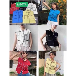 🔥พร้อมส่ง! งานจริง 100% เสื้อครอปไหมพรม 2 กระเป๋าเดินด้ายสี (561) ADDAll_BKK