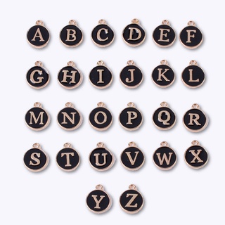 จี้อัลลอย ทรงกลม พิมพ์ลายตัวอักษรภาษาอังกฤษ สีดํา สำหรับทำเค…