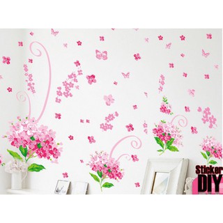 SALE Transparent Wall sticker สติ๊กเกอร์ติดผนัง ช่อซากุระสีชมพู (กว้าง160cm.xสูง100cm.)