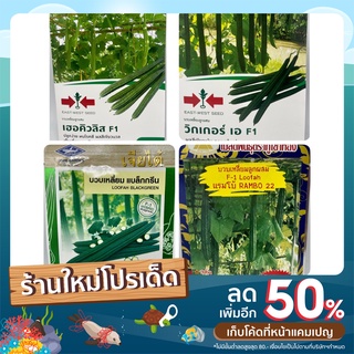 เมล็ดพันธุ์ผักบวบเหลี่ยม ตราเจียไต๋ ตราศรแดง และภูเขาทอง มี 4 เมล็ดพันธุ์