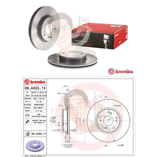 09 A455 11 จานเบรค ล้อ F (ยี่ห้อ BREMBO) รุ่น UV HONDA Civ FD 2.0, FB, FC FK ปี 2016-&gt; /HONDA Accord Hybrid ปี2014