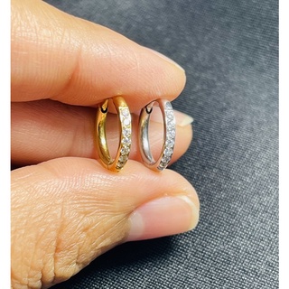 ราคา1คู่ ต่างหูห่วงฝังเพชรสวิสสำหรับผิวแพ้ง่ายเกรดเครื่องมือแพทย์316L หนา2mm.ฝังเพชรแน่น ไม่ลอกไม่ดำไม่แพ้