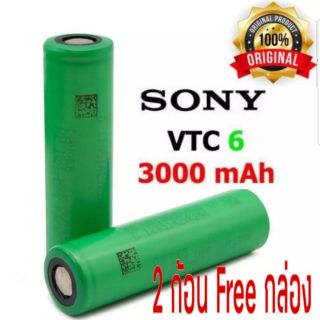 ถ่านชาร์จ Sony VTC6 18650  3.7V 3000 mAh 20A สั่งครบ 2 ก้อน ฟรีกล่องใส่ ** ราคาต่อ 1 ก้อน ***