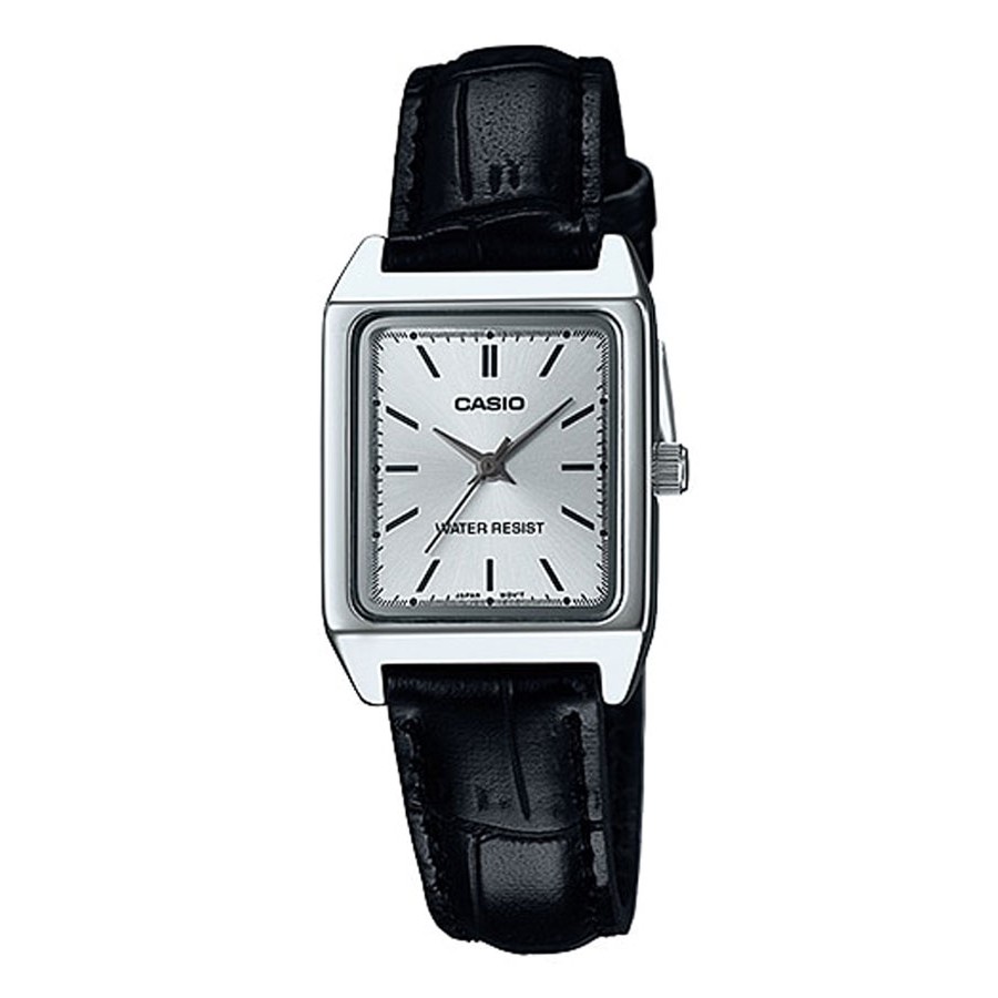 Casio Standard นาฬิกาข้อมือผู้หญิง สายหนังแท้ รุ่น LTP-V007,LTP-V007L,LTP-V007L-7E1 - สีเงิน