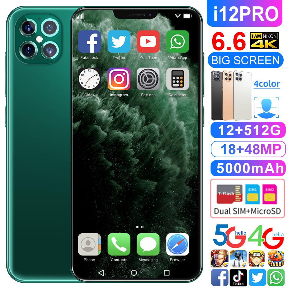I12Pro - Max Android สมาร์ทโฟนหน้าจอขนาดใหญ่ 6 . 7 นิ้ว 12 + 512 G โทรศัพท์มือถือ Android 2730 Bf smartphone