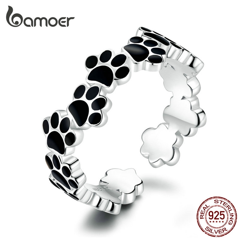 BAMOER 925 Silver Fashion Rings Cute Pet Imprint SCR603