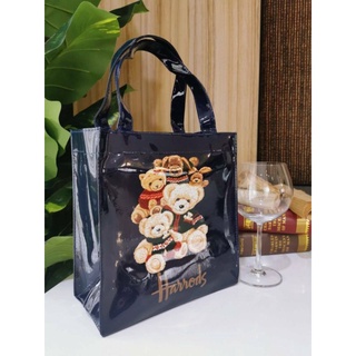 🇬🇧กระเป๋า Harrods London Top-handle Shopping Bag ลายหมี ไซร์ S สี Navy