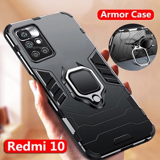 Shockproof Armor Case เคสไฮบริด มีแหวนตั้งได้ เคสกันกระแทก Xiaomi Redmi10 เคสไ เคสโทรศัพท์แม่เหล็กกันกระแทกเคสแข็ง  Stand Holder Car Ring Phone Case For Redmi 10