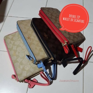 COACH F54057 DOUBLE ZIP WALLET IN SIGNATURE.ใส่มือถือได้ทุกรุ่น​ ใบเดียว​เ​อาอยู่