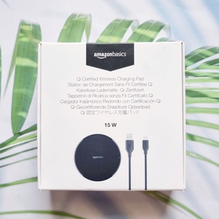 (Amazon Basics®)15W Qi Certified Wireless Charging Pad, Black อเมซอน แท่นชาร์จไร้สาย No AC Adapter รองรับอุปกรณ์ Qi