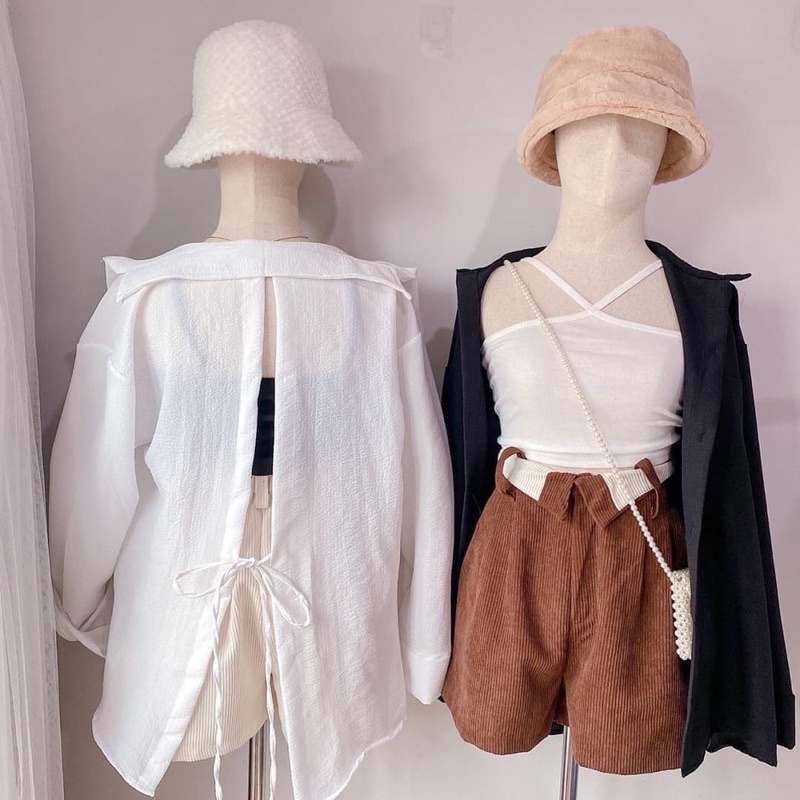(กรอกโค้ด DTNZZKB ลด 30฿ )เสื้อเชิ้ตผ่าหลังตัวดังใน Tiktok