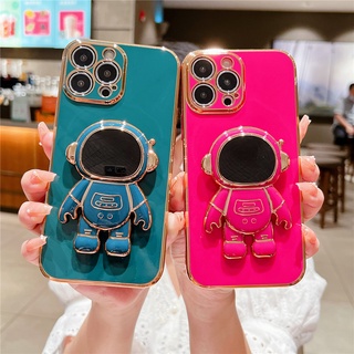 เคสโทรศัพท์มือถือ TPU นิ่ม ลายการ์ตูนนักบินอวกาศ 3D พร้อมขาตั้ง สําหรับ iPhone 14 13 12 11 Pro Max 12Pro 13Pro 14Plus 14Pro 14ProMax X XR Xs Max 7 8 Plus