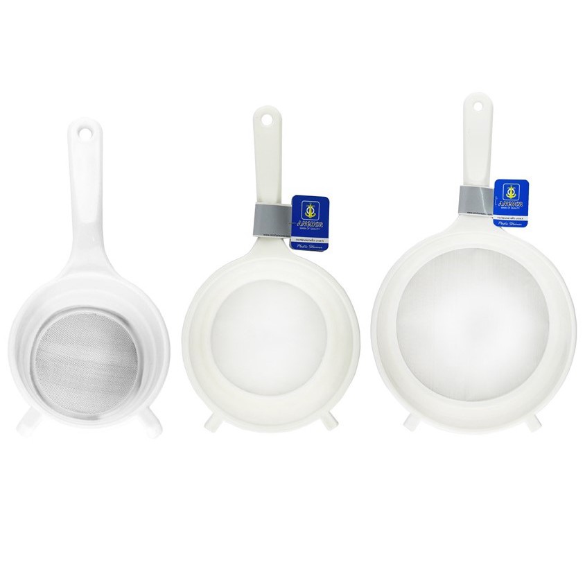 กระชอน Anchor กระชอนกรอง กระชอนตาข่าย กรองละเอียด กระชอนพลาสติก 3 ขนาด 10, 18, 24 ซม. (ขาว)