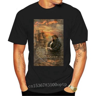 เสื้อยืดผ้าฝ้ายพิมพ์ลายขายดี ใหม่ เสื้อยืดลําลอง แขนสั้น พิมพ์ลาย Outlander Collage Voyager Jamie and Claire Fraser Jamm