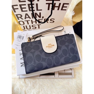 ✅กระเป๋าสตาวค์ NEW COACH C2874 TECH WALLET IN COLORBLOCK SIGNATURE CANVAS