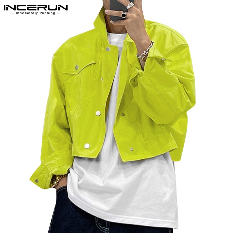 Incerun เสื้อแจ็กเก็ตแขนยาว สีพื้น สไตล์ตะวันตก สําหรับผู้ชาย
