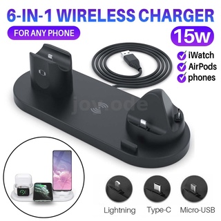 6 in1 แท่นชาร์จไร้สาย Qi Dock ชาร์จเร็ว สําหรับ iPhone Samsung Android