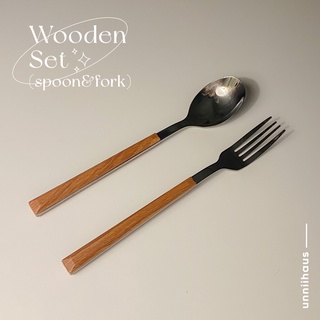 พร้อมส่ง Mini Wooden Spoon &amp; Fork ช้อนส้อมสำหรับทานขนม | unniihaus