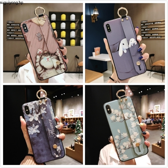 Realme 7 C17 C12 C15 7i C11 6i XT 2 3 5 6 Pro 5i C1 C2 C3 U1 แมวกระต่าย + สายรัดข้อมือนุ่ม 3D Emboss