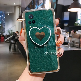 VIVO V21 5G V20 SE Pro Case เคส Glitter Plating Heart Shaped with Stand Phone Case เคสโทรศัพท TPU All Inclusive Protective Cover