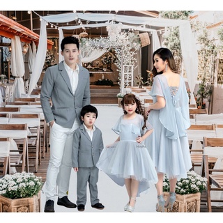 ชุดราตรีผู้หญิง ชุดราตรีเด็กผู้หญิง Fairy สีเทา ชุดครอบครัว ชุดแม่ลูก ชุดไปงานแต่ง ชุดสูทผู้ชาย ชุดไปออกงาน