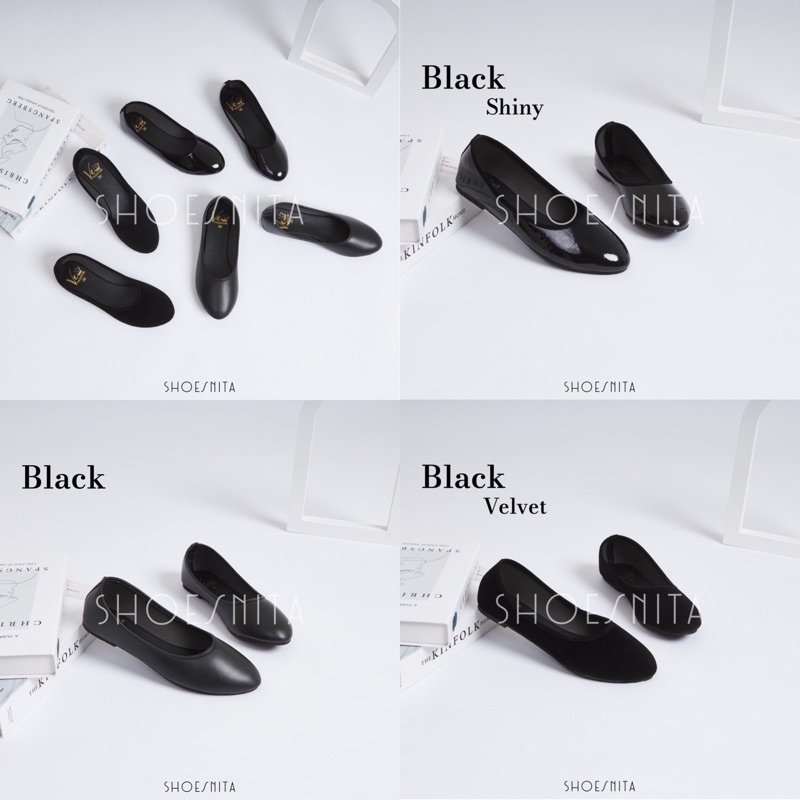 รองเท้าคัชชู ไซส์ใหญ่ 36-44 รองเท้าคัทชู ผู้หญิง สีดำ SHOESNITA