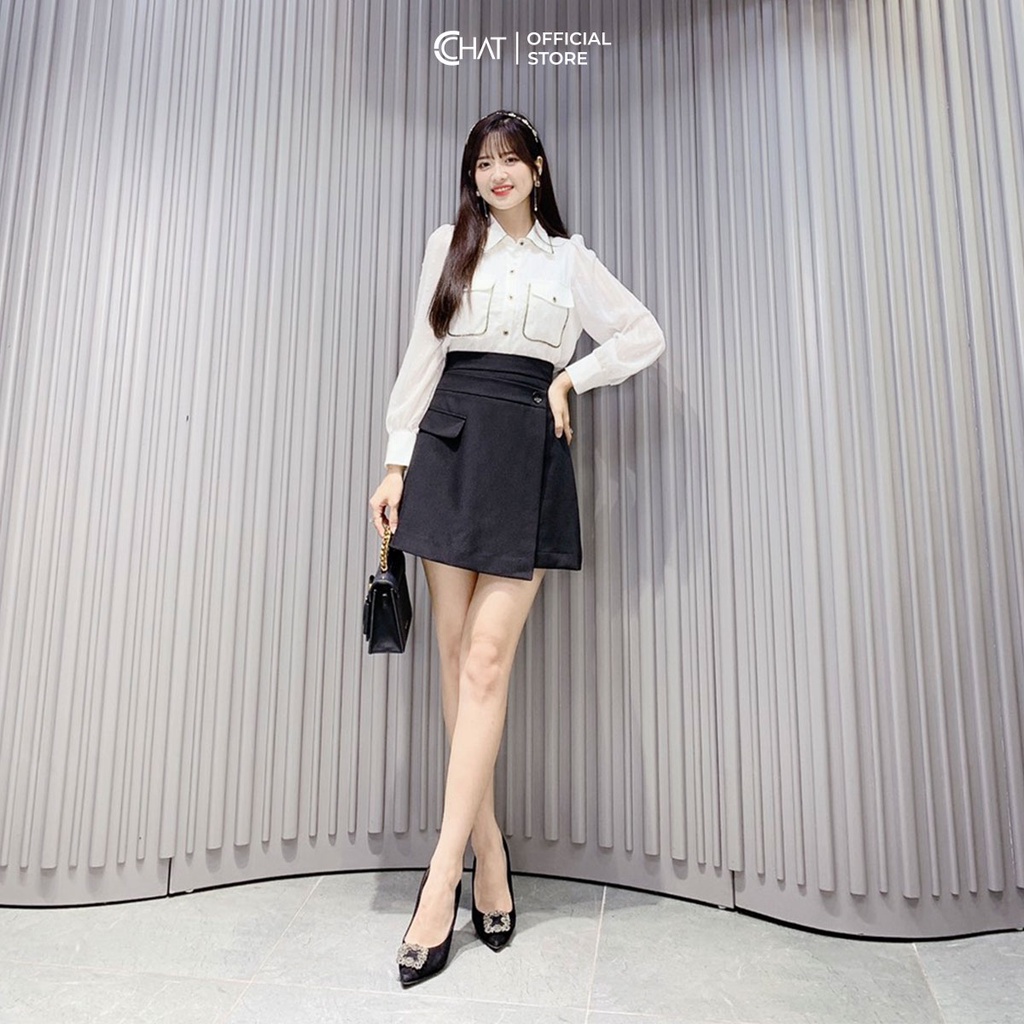 เสื้อเชิ้ตผู้หญิง CCHAT เสื้อเชิ้ตสายทอคอปกเยอรมัน Youthful Elegant Style 12FDV8018ST