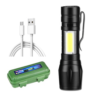 ไฟฉายมินิ Flashlight 3800LM XPE  ปรับซูม พร้อมไฟ COB LED ด้านข้าง แบตเตอรี่ในตัว ชาร์จ USB