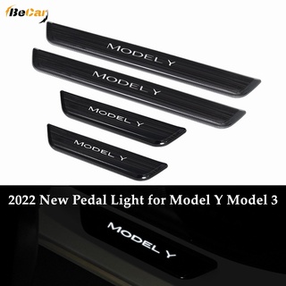 Tesla อุปกรณ์เสริมNew Led Illuminated edal Welcome Light for Tesla Model Y Model 3 2021 2022 Front Back Door Atmoshere L