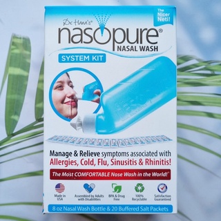 อุปกรณ์ล้างจมูก Nasal Wash System Kit 8 oz Nasal Wash Bottle &amp; 20 Buffered Salt Packets (nasopure®) หวัด ภูมิ แพ้ ไซ นัส