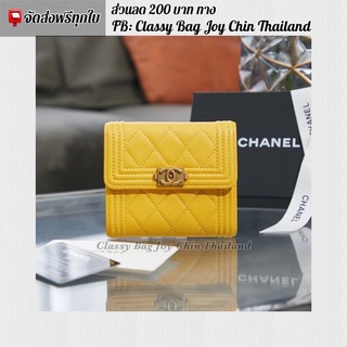 [งานออ ริ]🔥กระเป๋าสตางค์ ใบสั้น ชา แนล 3 พับ wallet สีเหลืองอะไหล่ทอง 11cm.🔥ภาพถ่ายงานจริงทุกภาพค่ะ