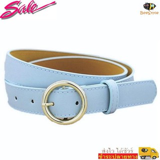 BeeStyle เข็มขัด เข็มขัดผู้หญิง Womens Casual Fashion Circle Buckle Belt Ceinture 2406 สีฟ้า