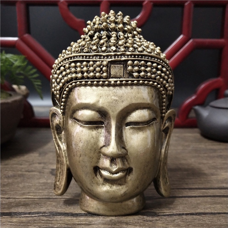 ✟✔Lucky Buddha Head Statue Wall Decorations Bronze Color Ornaments Resin Sakyamuni Tathagata Buddha Sculpture Statues Ho