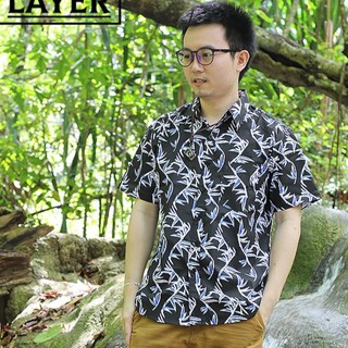 Layer Shirt - เสื้อเชิ้ตแขนสั้น  สีดำ ลายไผ่