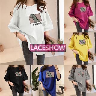 💥LACESHOW💥จัดส่งฟรี💥11.11💕   ลายไดโนเสาร์ เสื้อยืดแขนสั้นเกาหลี เสื้อยืดผู้หญิงแฟชั่น เสื้อโอเวอร์ไซส์ เสื้อยืดลายการ์ตูน Oversize