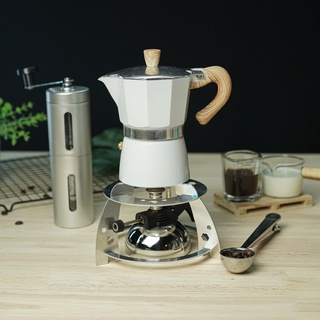 (สีขาว) ชุดเตาแก๊สมินิ  + กาต้มมอคค่าพอท moka pot + เครื่องบดมือหมุน + ช้อนตักกาแฟ