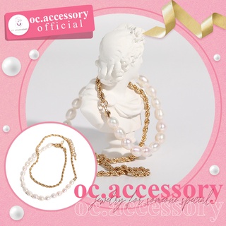 สร้อยคอมินิมอลไข่มุกไทเทเนี่ยมสไตล์เกาหลี Korean style minimalist pearl titanium necklace. By oc.accessory