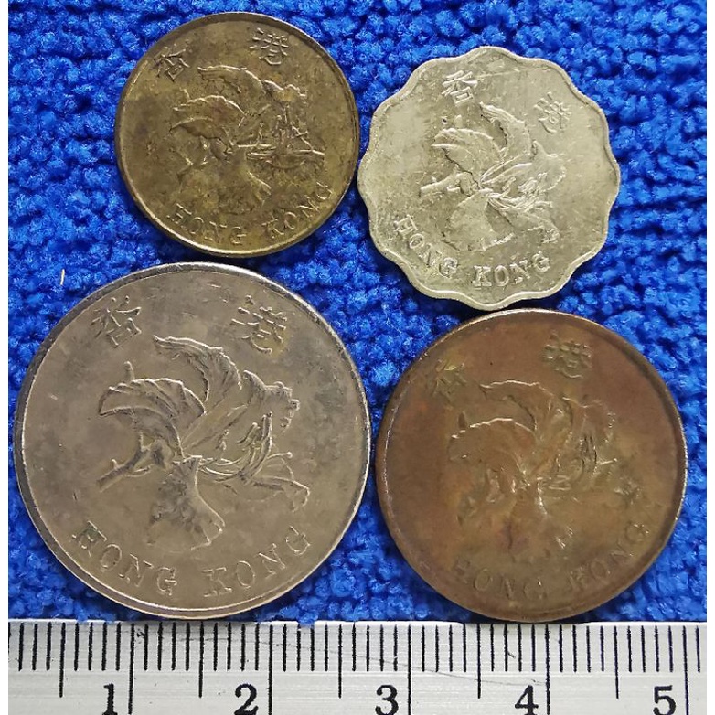 เหรียญ​หมุนเวียน​ ฮ่องกง​ Hong​ Kong​  ชุด​10,20,50Cent,1 Dollars ใช้แล้ว​ # 045