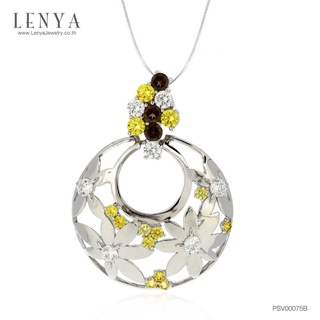 Lenya Jewelry จี้ประดับสโมคกี้ควอตซ์ และบุษราคัม และเพชร DiamondLike บนตัวเรือนเงินแท้ชุบทองคำขาวแท้