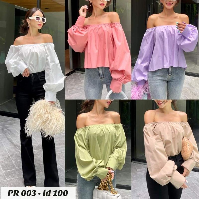 Ready Promthong sabrina top นําเข้า bangkok แฟชั่นผู้หญิง bkk สไตล์เกาหลี