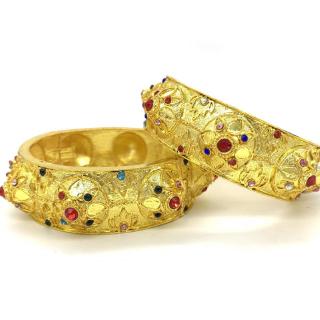 Vintage Jewelry Thai Wedding Traditional Jewelry Diamond Gold Bracelet 2pcs
