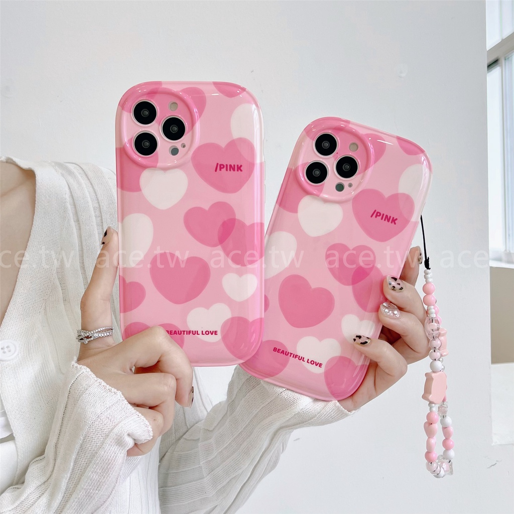 เคสป้องกันโทรศัพท์มือถือ แบบนิ่ม ลายหัวใจ สีชมพู มีสายคล้อง สําหรับ iPhone 13 pro Max 13pro 11 12pro 13 12