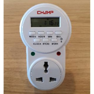 Champ Timer Digital 3500w ปลั๊กไฟตั้งเวลา 24 ชั่วโมง ระบบดิจิตอล ตั้งเวลาเปิดปิดได้ 20 โปรแกรม รับกระแสไฟได้ 16A 3500W