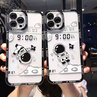 โปร่งใส ดำและขาว นักบินอวกาศ ลวดลาย เคสไอโฟน IPhone 12 13 11 Pro Max X Xs Max Xr 7 8 Plus เคสโทรศัพท์ซิลิโคน Hbyh