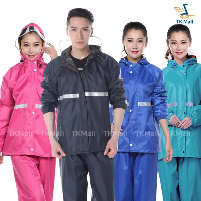ชุดกันฝน เสื้อ+กางเกง หมวกติดเสื้อ มีแถบสะท้อนแสง เสื้อกันฝน PVC #7991