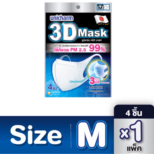 Unicharm 3D mask size.Mหน้ากากอนามัย3ดียูนิชาร์มไซส์M