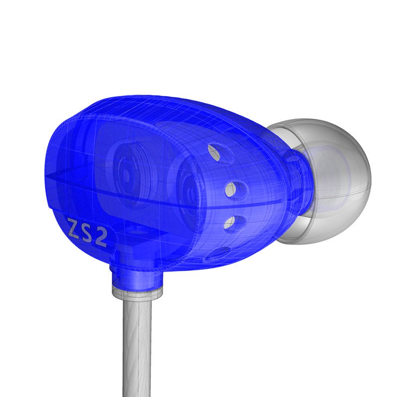 KZ  หูฟังอินเอียร์ ZS2 แบบ 2Driver ไม่มีไมโครโฟน เพิ่ม Subwoofer ให้เบสหนักขึ้น (Blue)
